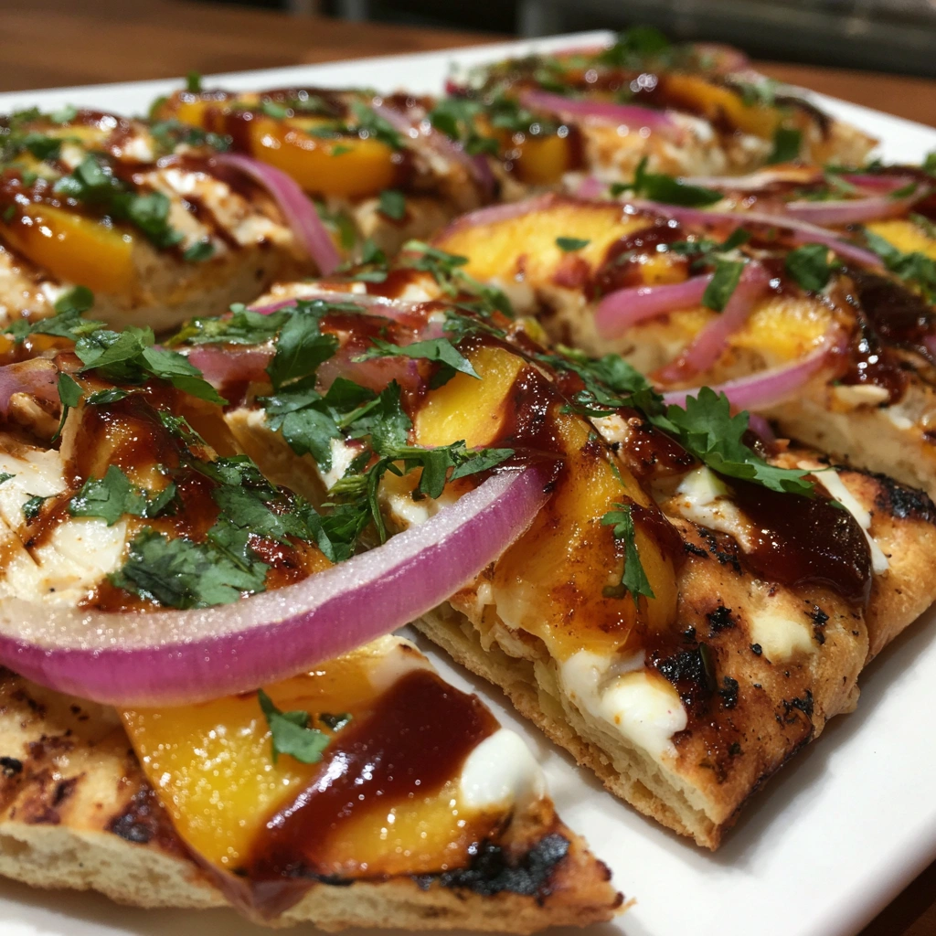 Grilled Peach BBQ Chicken Flatbreads