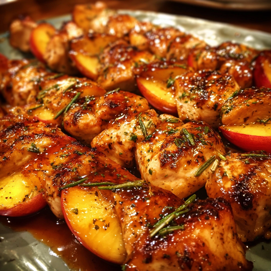 Grilled Peach BBQ Chicken Skewers