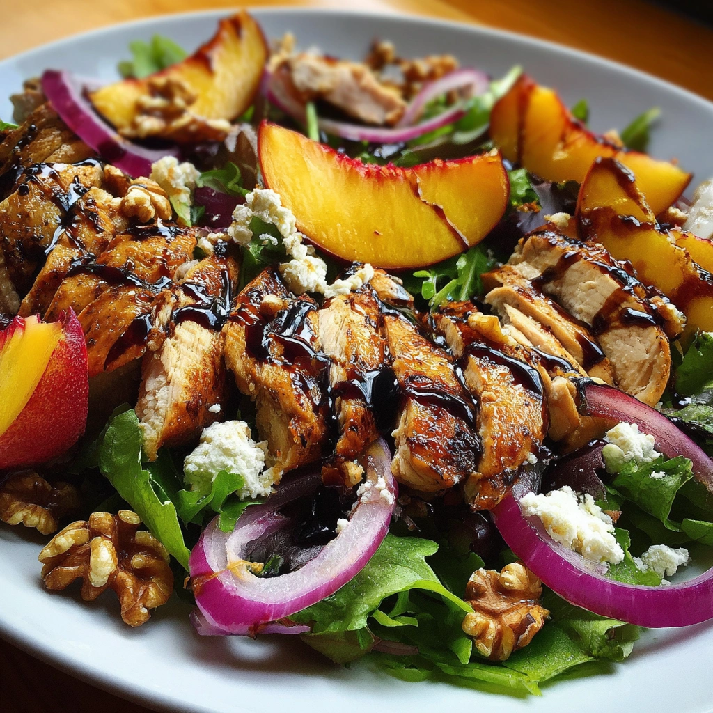 Grilled Peach Chicken Salad with Honey Balsamic Glaze