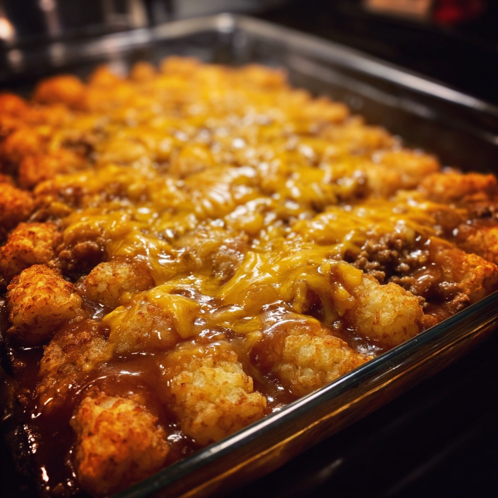 Hamburger Tater Tot Casserole with Gravy