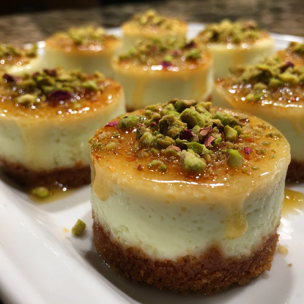 Mini Pistachio Rose Cheesecakes