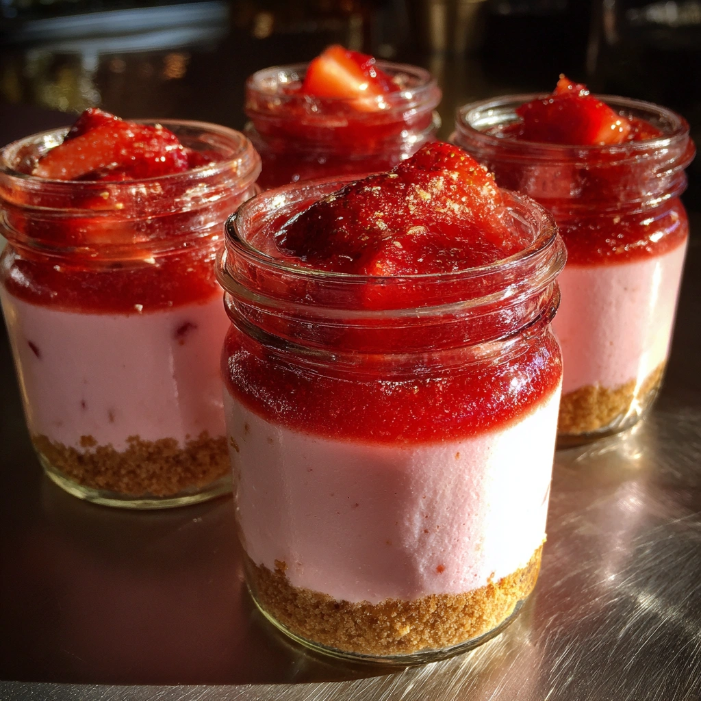 No-Bake Strawberry Mousse Cheesecake Jars