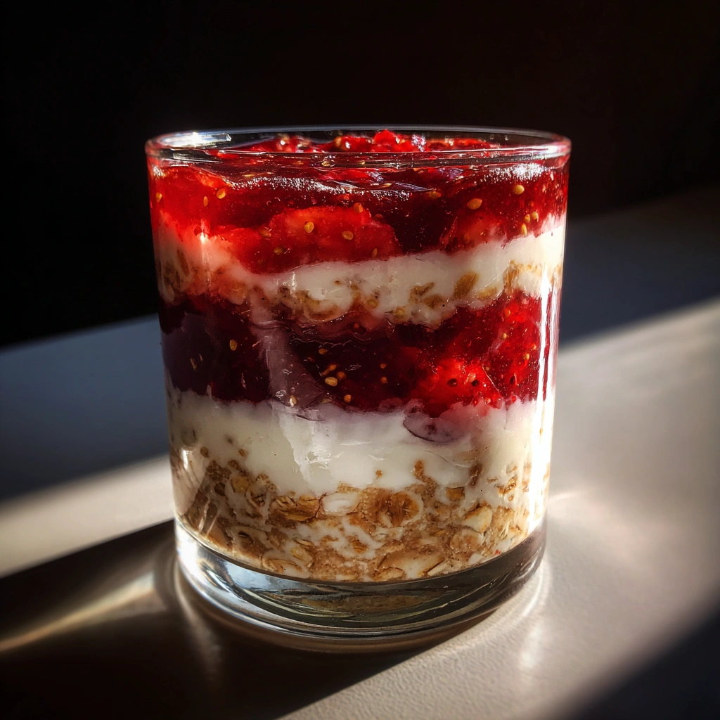 Overnight Oats with Strawberry Jam Layers