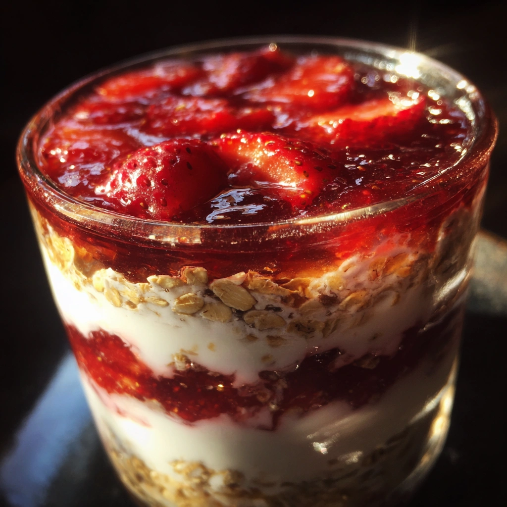Overnight Oats with Strawberry Jam Layers