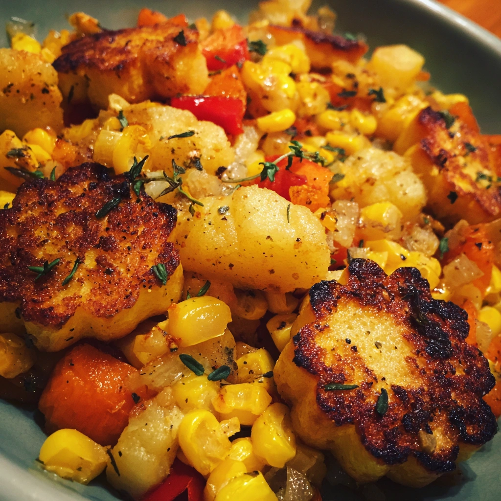 Patty Pan Squash and Sweet Corn Hash