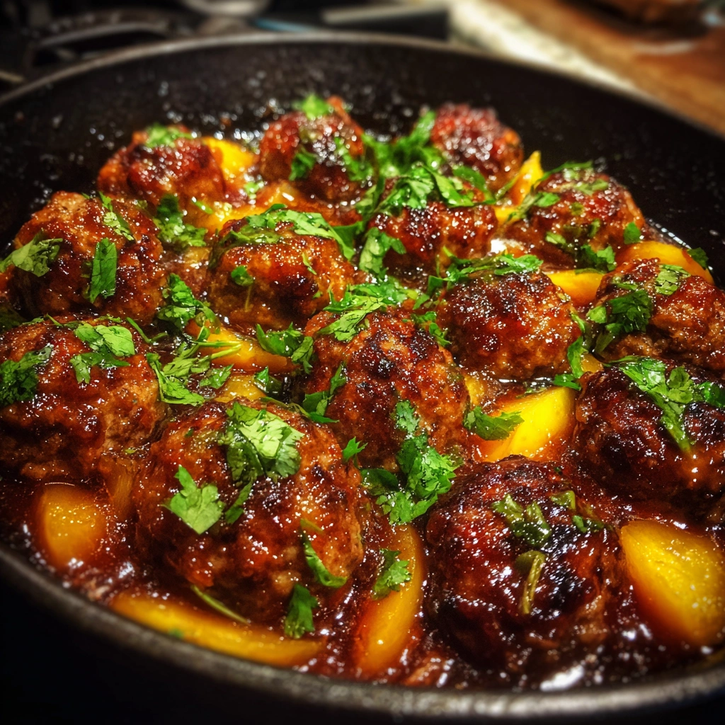 Peach BBQ Meatball Skillet