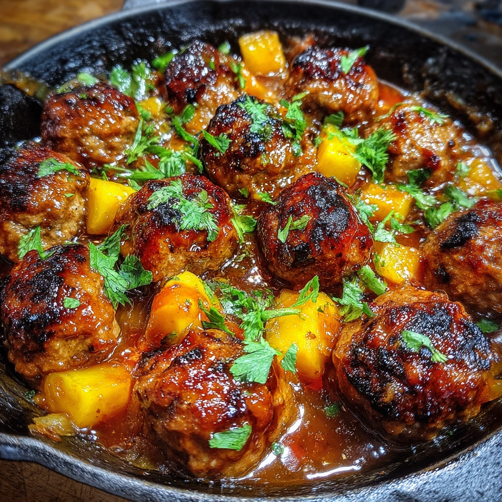 Peach BBQ Meatball Skillet