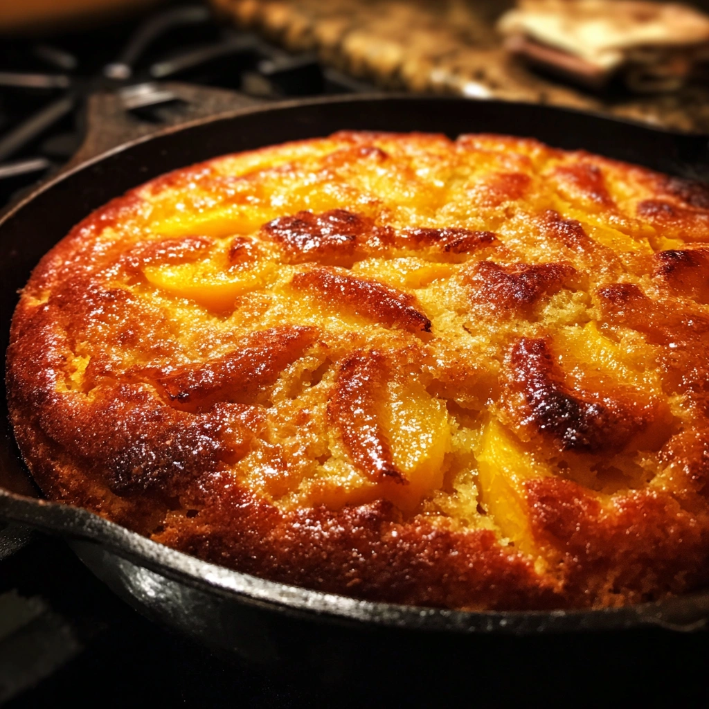 Peach Cornmeal Skillet Cake