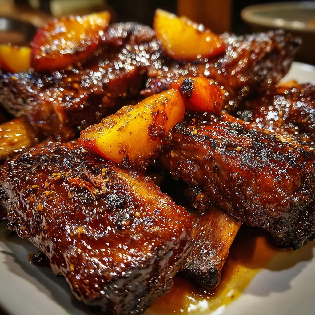 Peach Glazed Sticky Beef Ribs