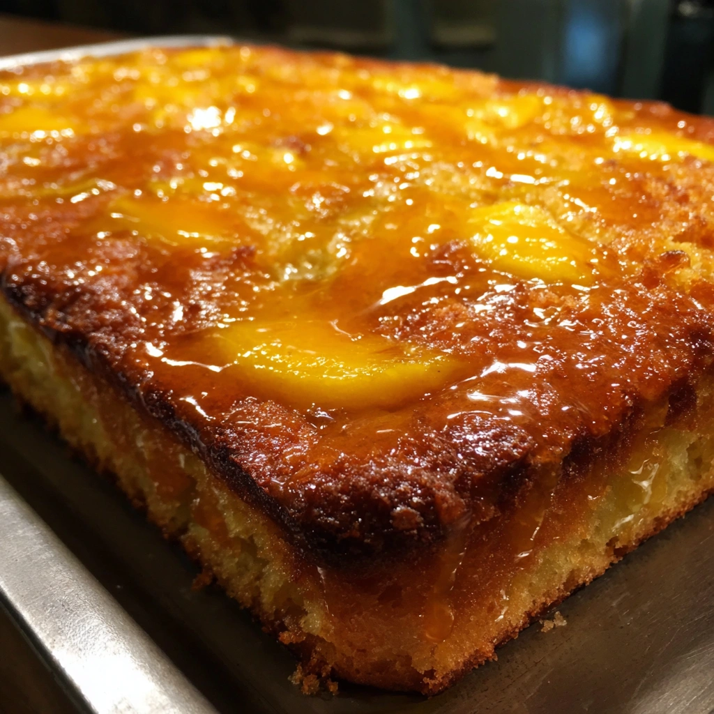 Peach Mango Sheet Cake with Citrus Glaze