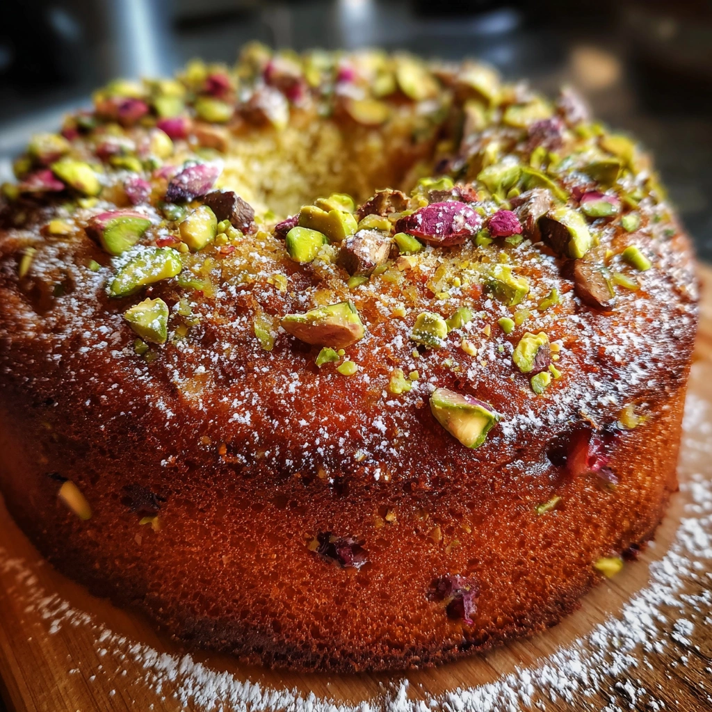Rhubarb Pistachio Snack Cake