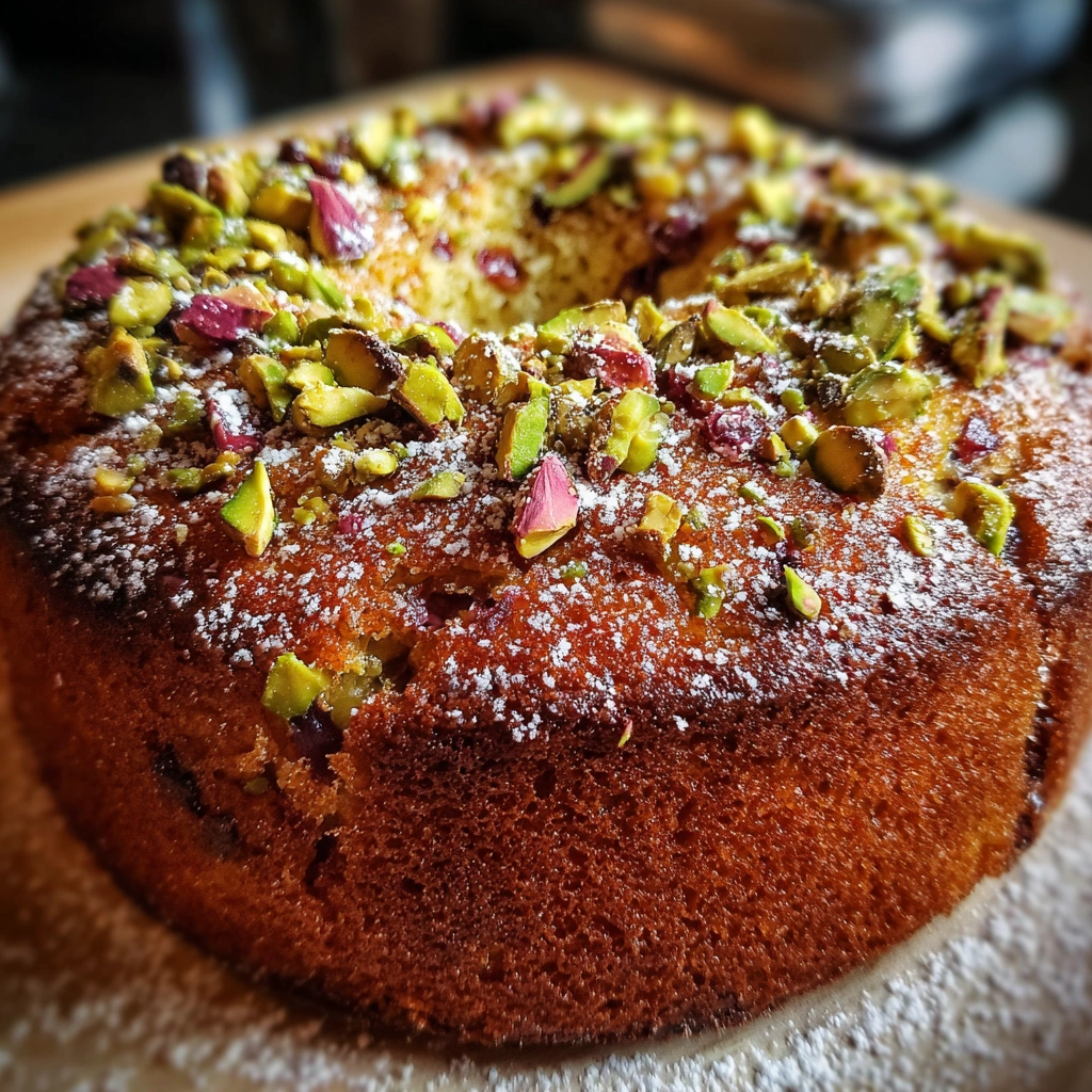 Rhubarb Pistachio Snack Cake