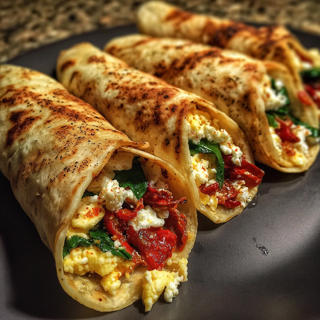 Roasted Red Pepper Feta Breakfast Wraps