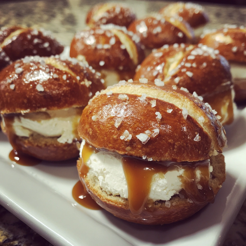 Salted Caramel Pretzel Ice Cream Sandwiches