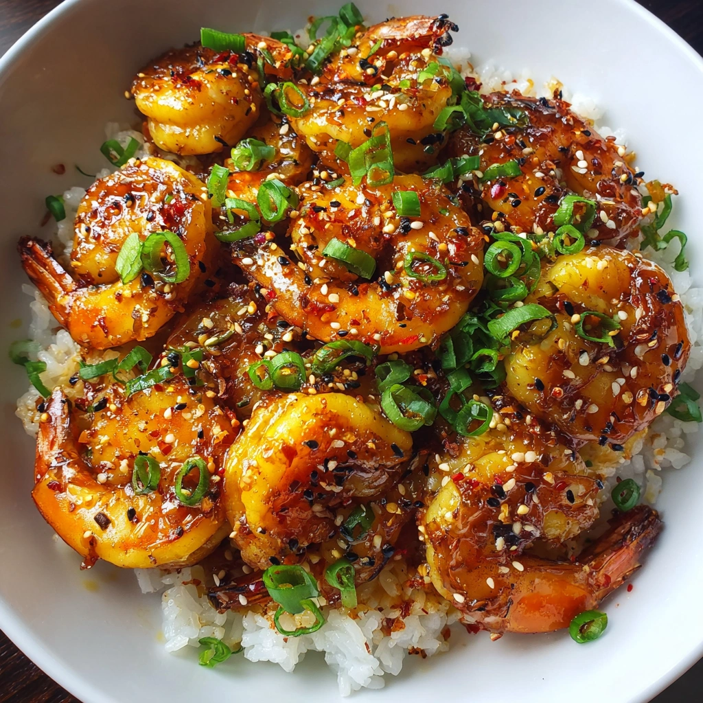 Spicy Honey Garlic Shrimp Rice Bowl