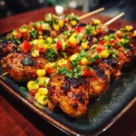 Sticky Garlic Chicken Skewers with Summer Corn Salsa