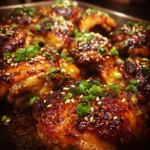 Sticky Honey Garlic Chicken Thighs with Sesame