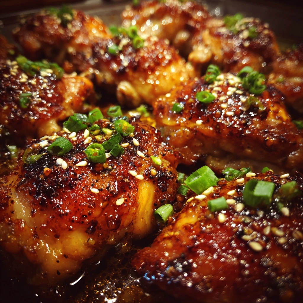 Sticky Honey Garlic Chicken Thighs with Sesame