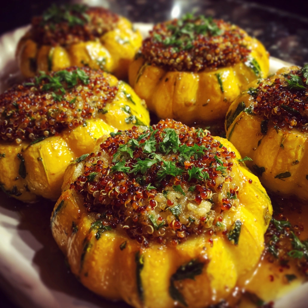 Stuffed Patty Pan Squash with Herbed Quinoa