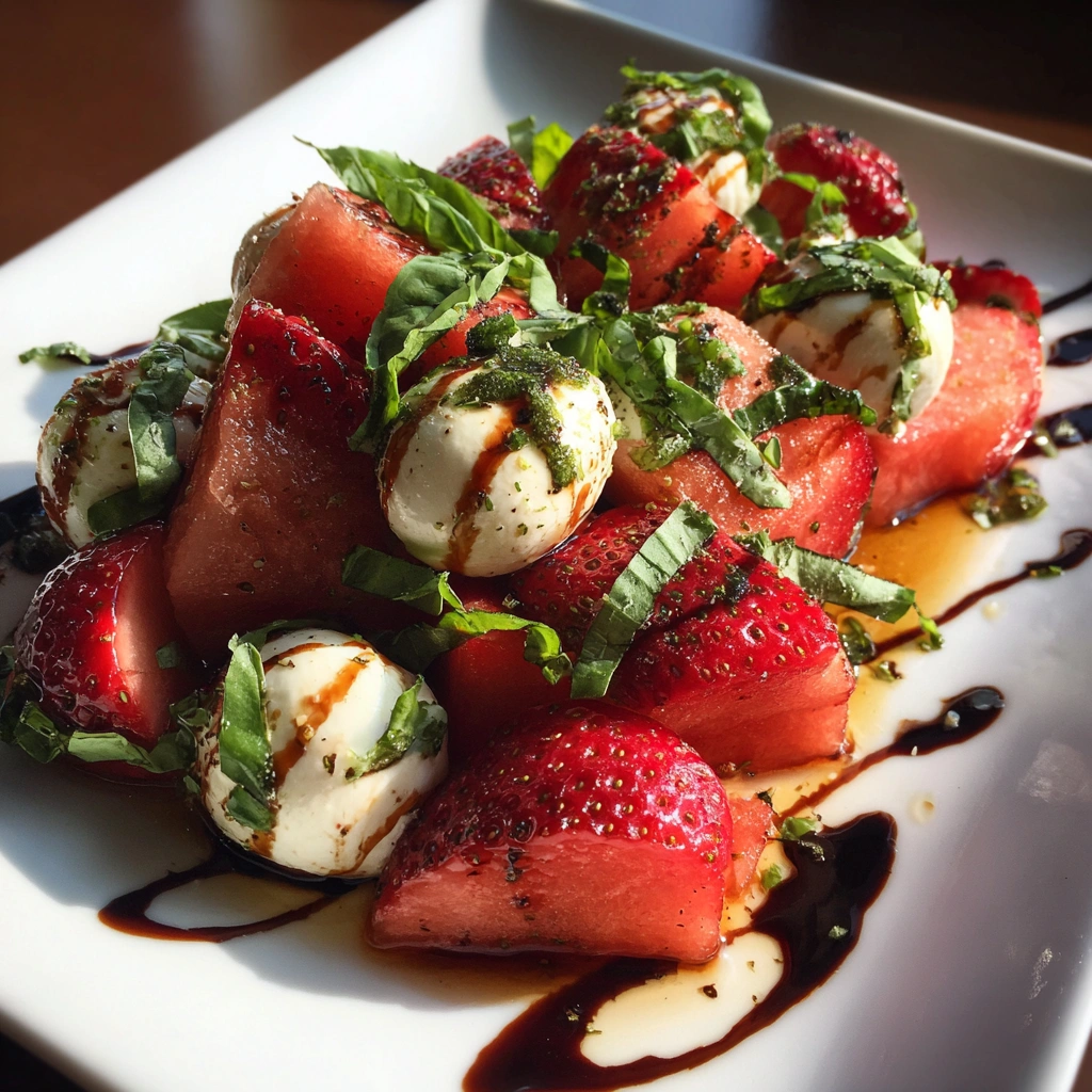 Watermelon Strawberry Caprese Salad