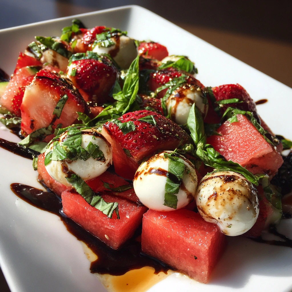 Watermelon Strawberry Caprese Salad