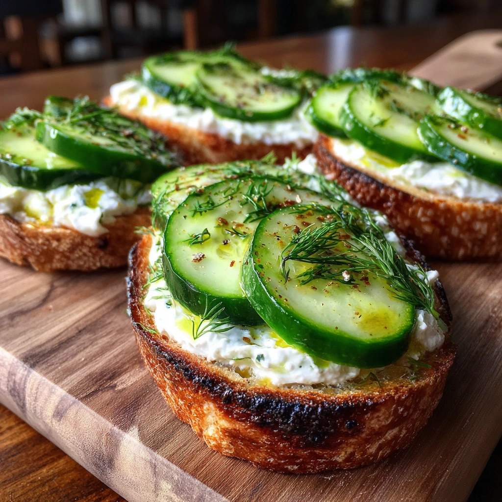 Whipped Feta Cucumber Snack Toasts