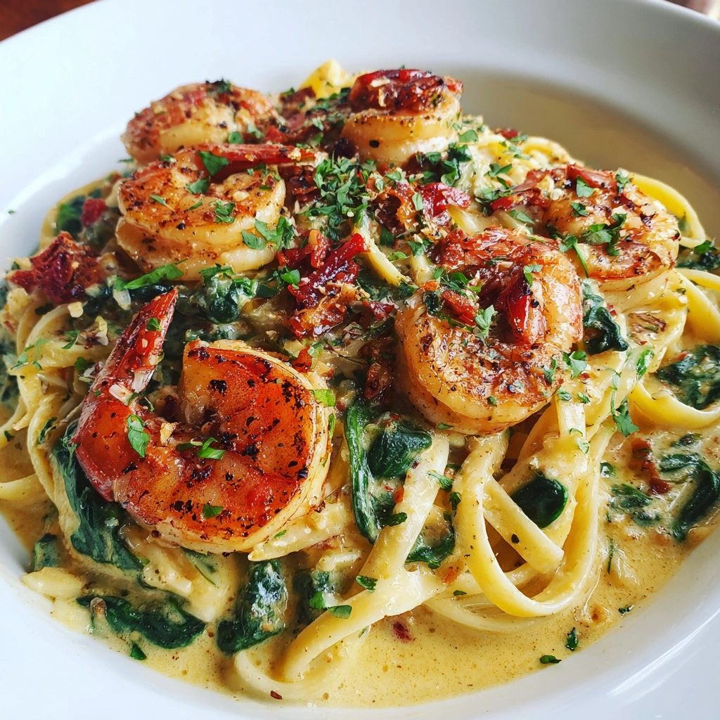 Creamy Tuscan Shrimp & Spinach Pasta