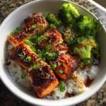 Crispy Honey Garlic Salmon Rice Bowl