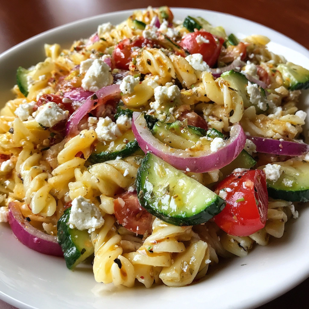 Cucumber Feta Greek Pasta Salad
