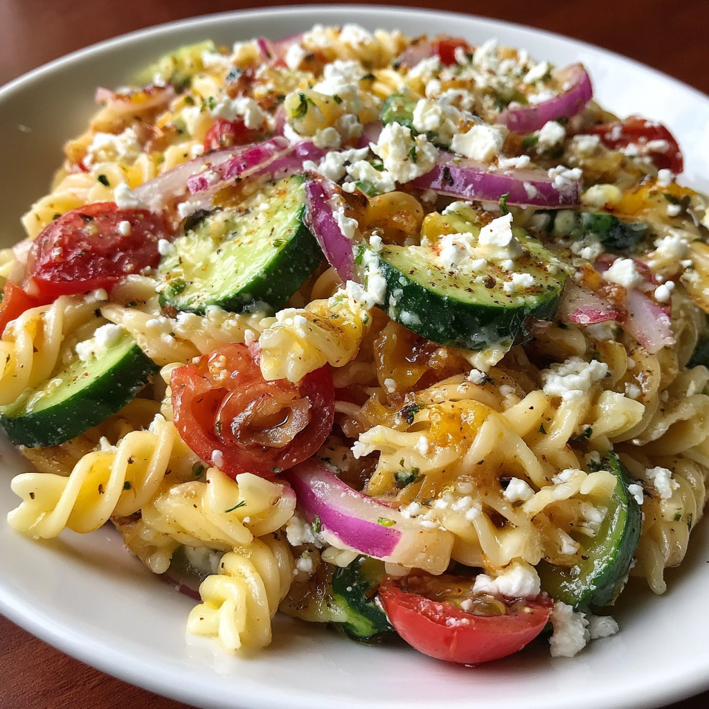 Cucumber Feta Greek Pasta Salad