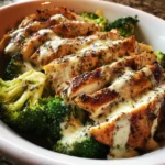 Grilled Chicken & Broccoli Bowl with Creamy Garlic Sauce