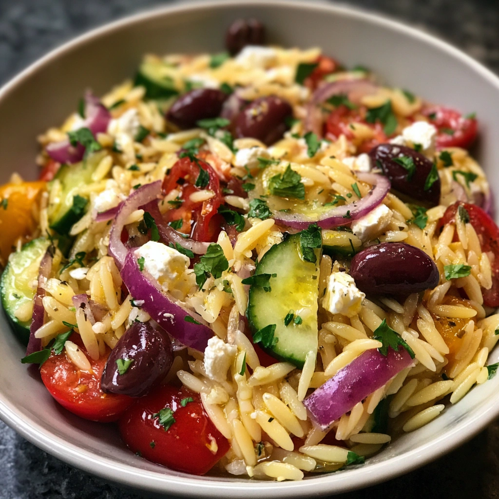 Mediterranean Orzo Salad with Feta & Olives