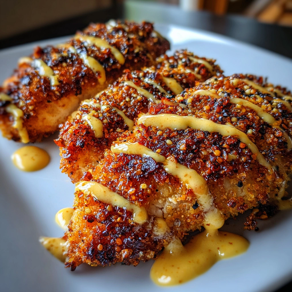 Pretzel Chicken with Mustard-Cheddar Sauce