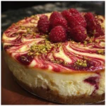 Raspberry Pistachio Swirl Cheesecake