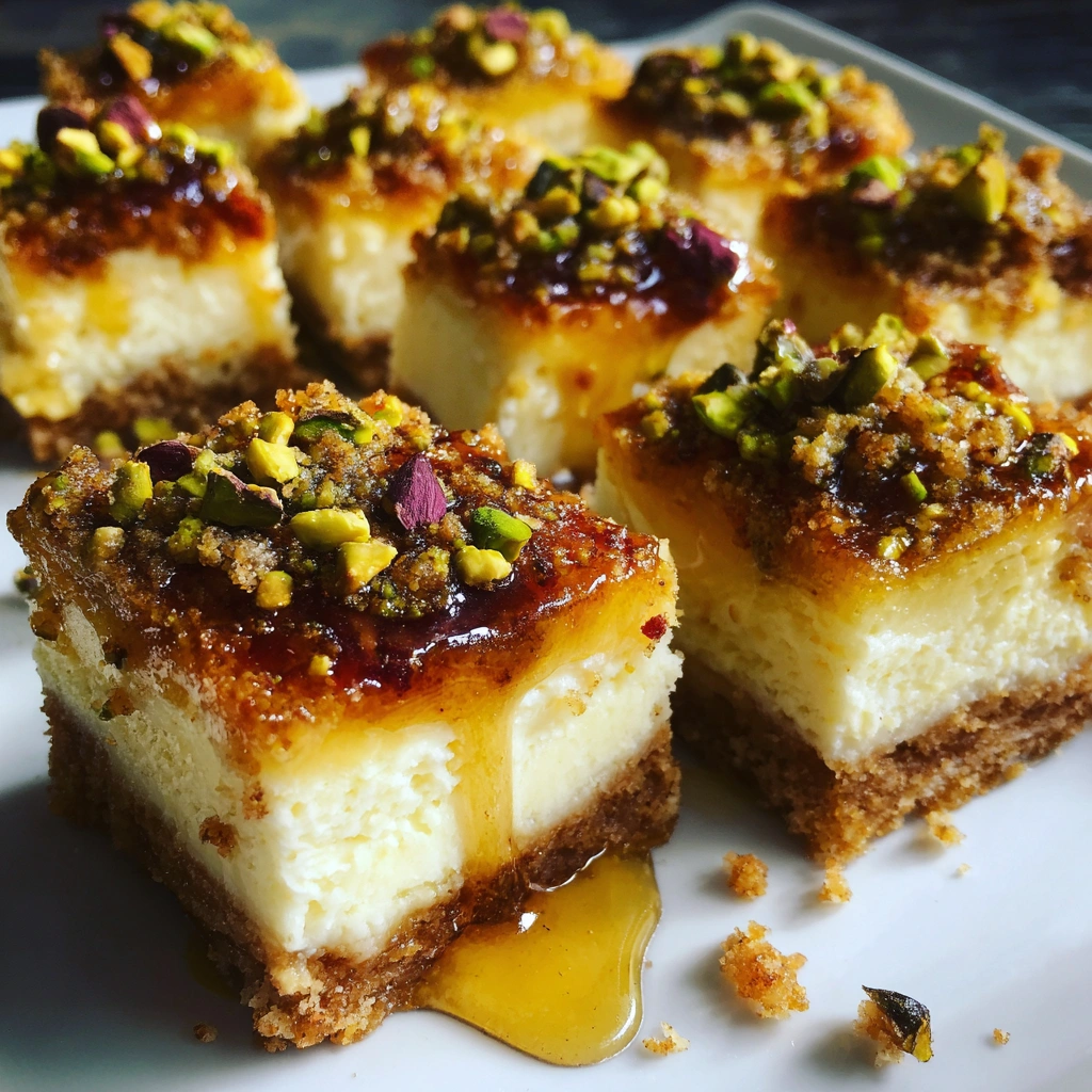 Salted Honey Pistachio Cheesecake Bars