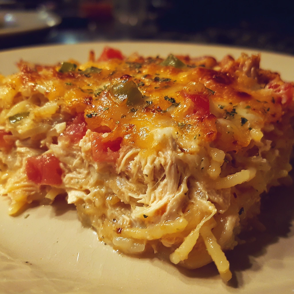 Spicy Southern Chicken Spaghetti Casserole