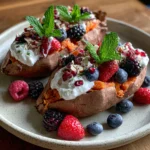 Stuffed Breakfast Sweet Potatoes with Yogurt and Berries