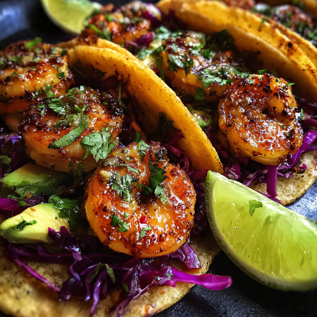 Spicy Honey Garlic Shrimp Tacos