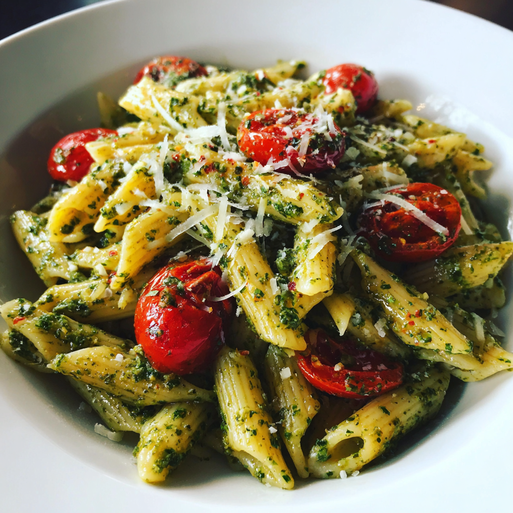 Basil Pesto Pasta Salad with Cherry Tomatoes