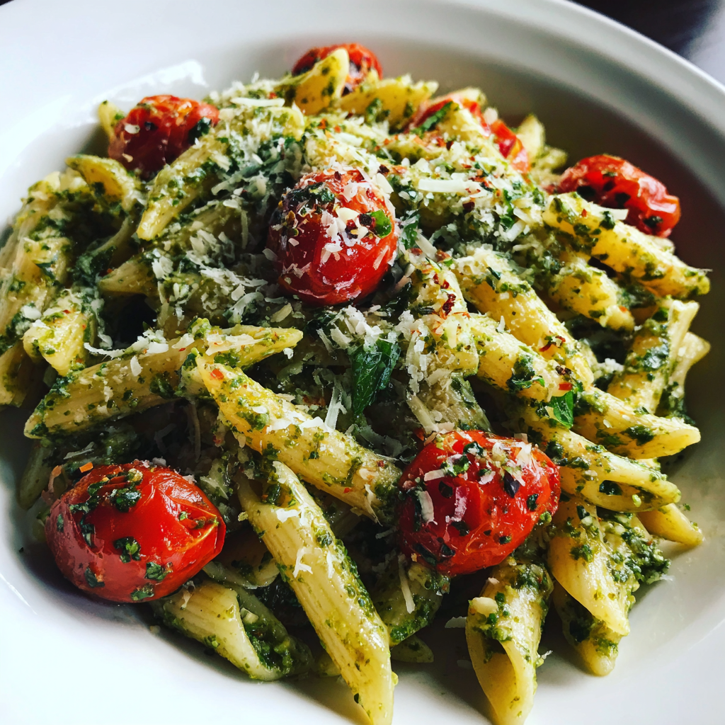 Basil Pesto Pasta Salad with Cherry Tomatoes