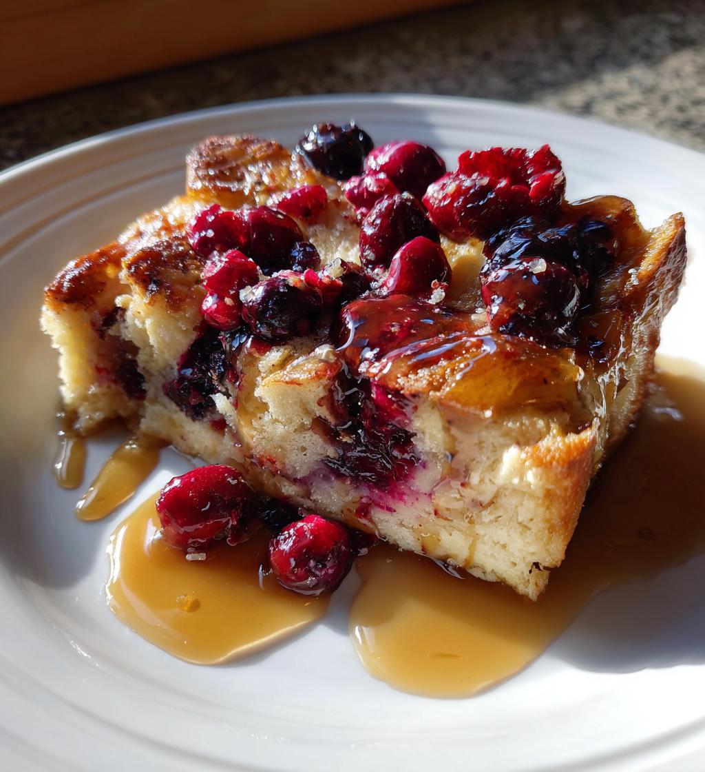 wild berry bread pudding drizzled - detail 1