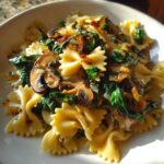 Farfalle Pasta with Spinach, Mushrooms, and Caramelized Onions