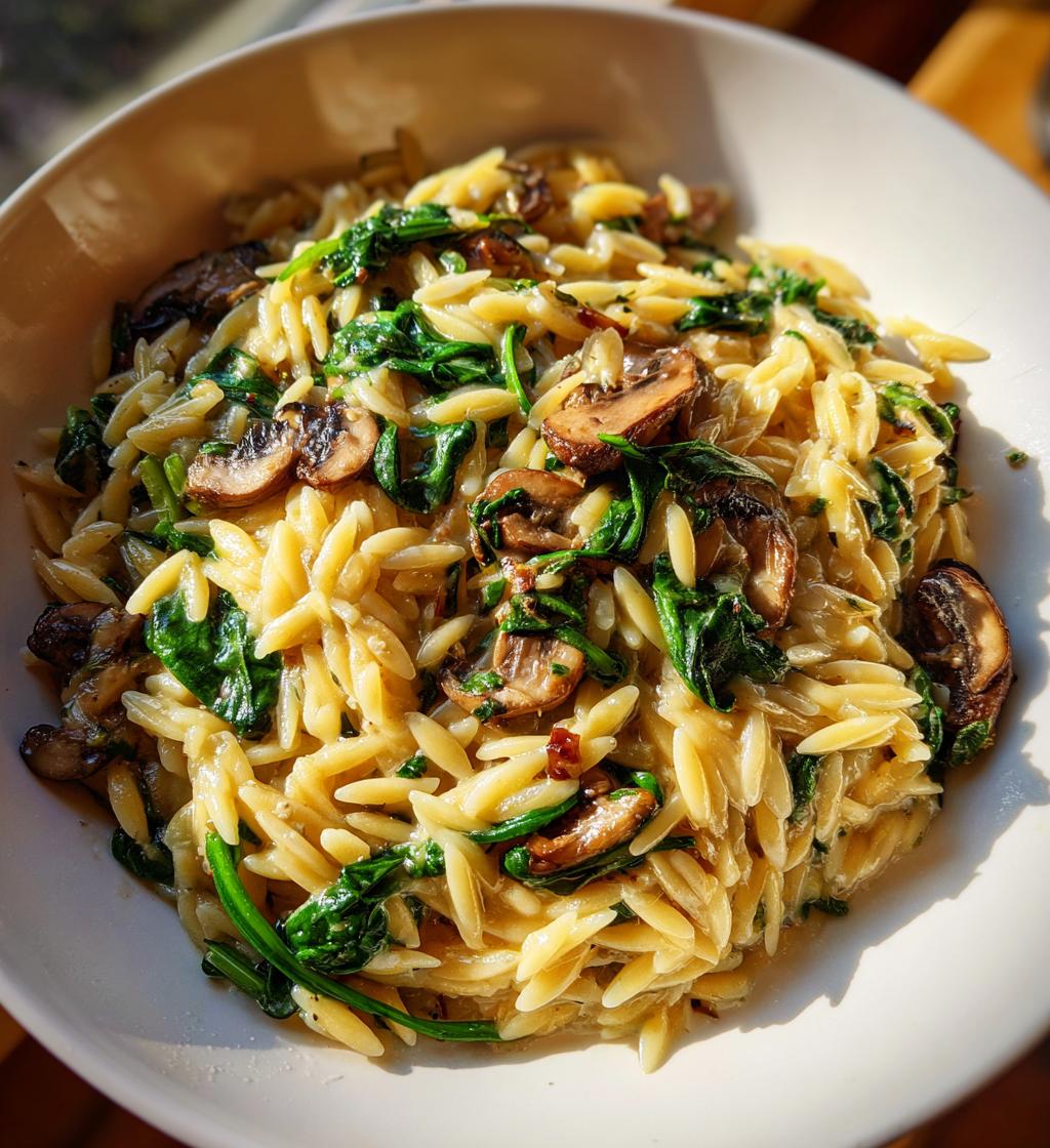 Garlic Butter Orzo with Mushrooms and Spinach - detail 1