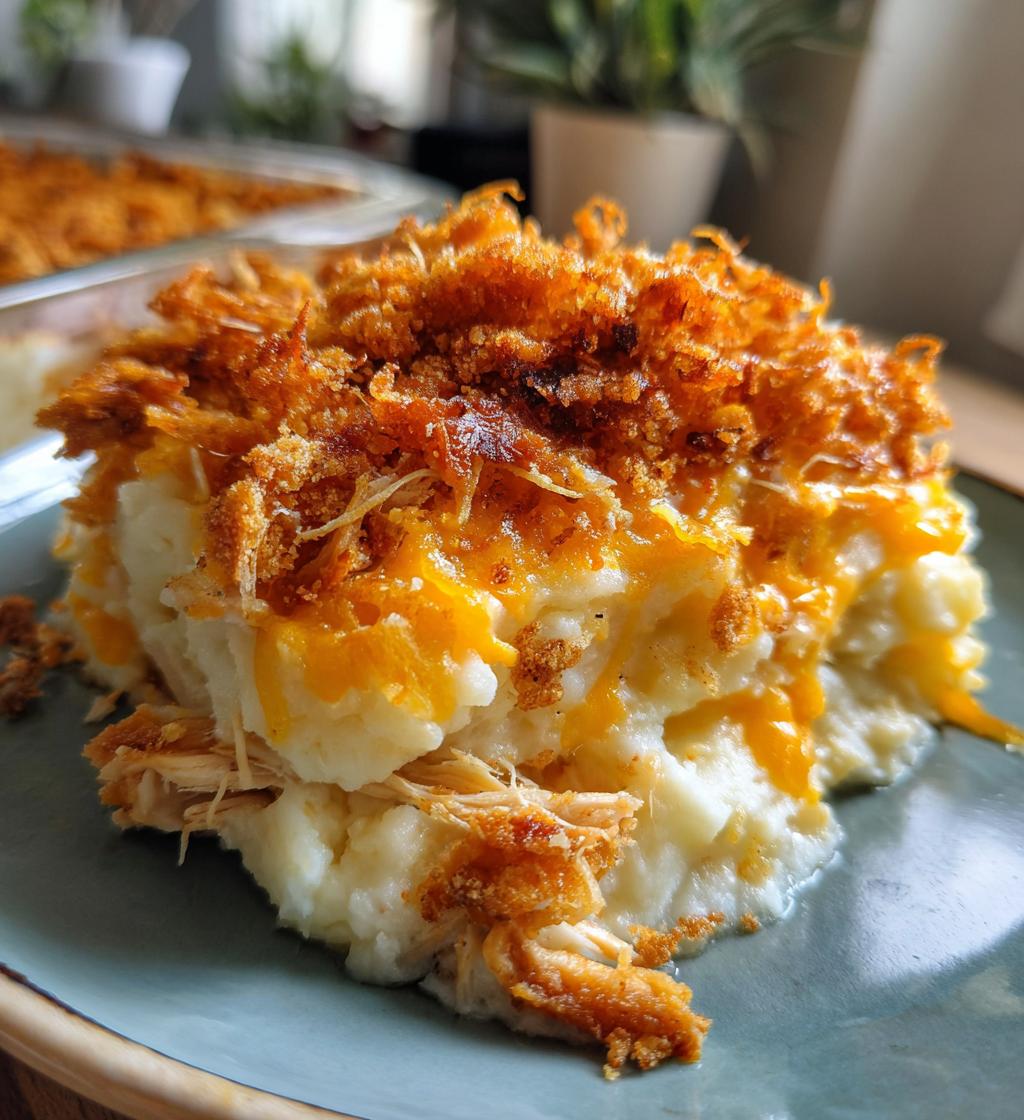 Mashed Potato Casserole with Crispy Chicken