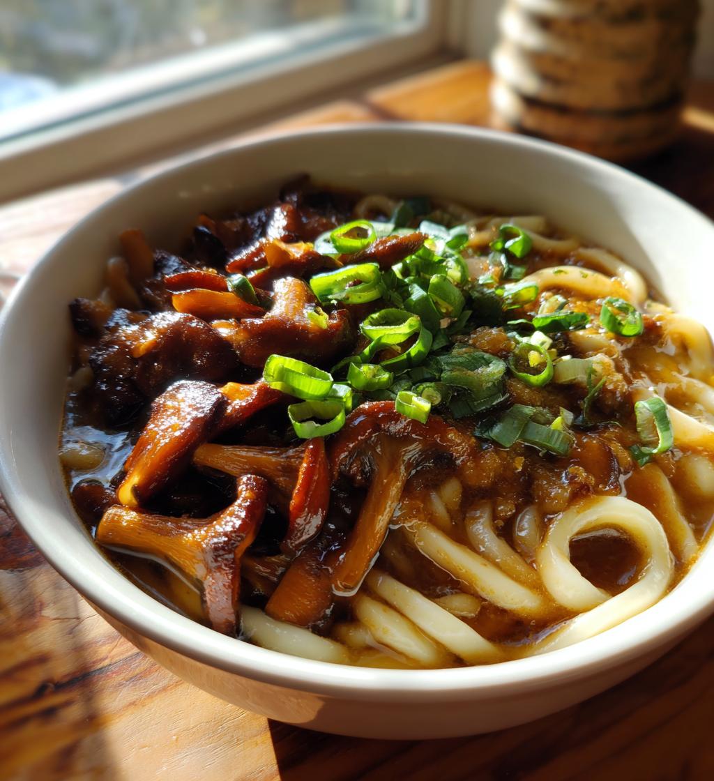 Miso Udon Noodle Soup with Teriyaki Mushrooms