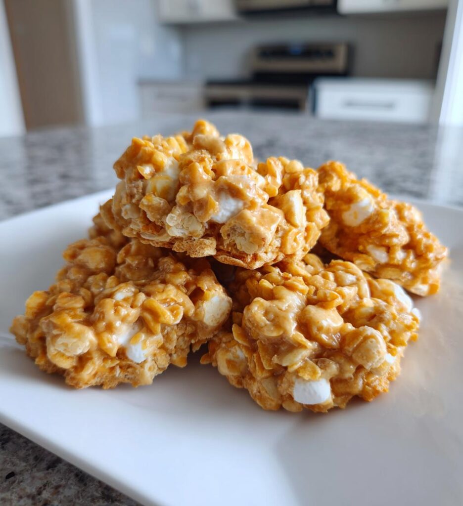 No bake peanut butter Cornflake cookies with marshmallows