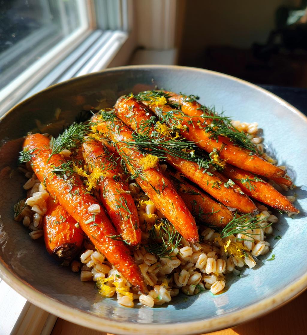 Roasted Carrots and Farro with Citrus, Ginger and Dill