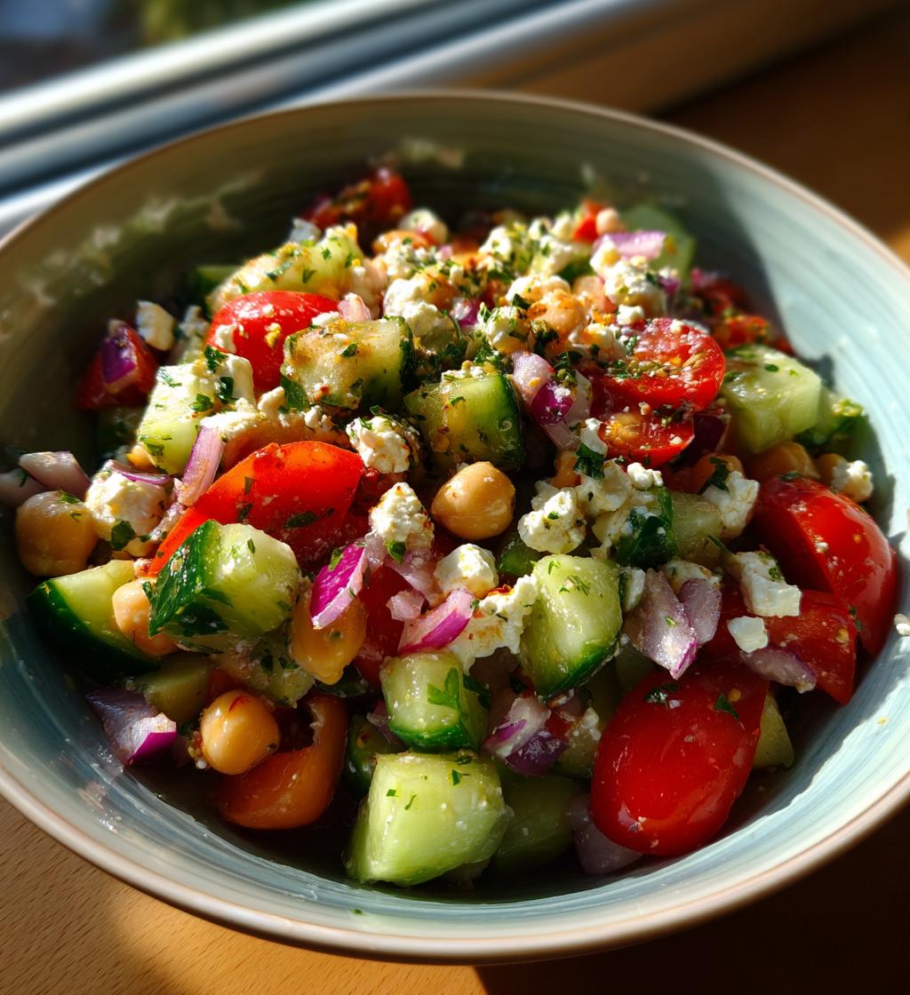 Salad with Cottage Cheese and Chickpeas for a Nutritious Boost