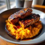 Smoky Tofu Steak with Creamy Mashed Sweet Potatoes
