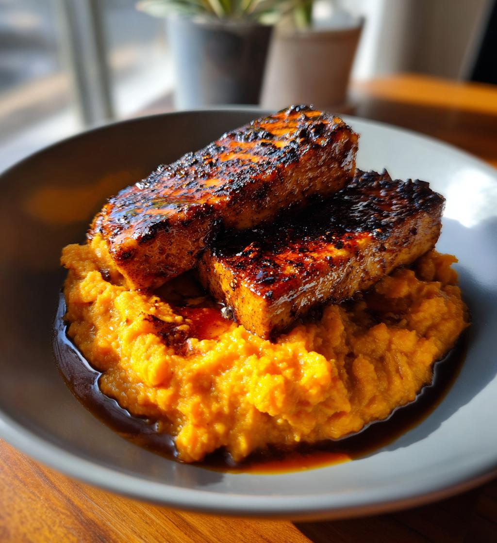 Smoky Tofu Steak with Creamy Mashed Sweet Potatoes